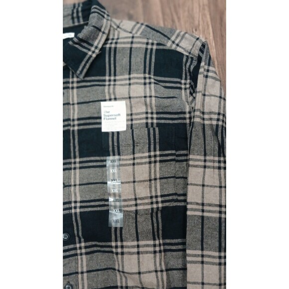 Sonoma Men's XXL Flannel Shirt NWT Plaid Black Tan L/S Button Up SuperSoft - Picture 4 of 9